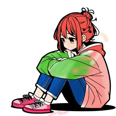 sad anime girl sitting alone