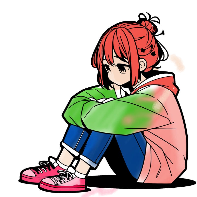 sad anime girl sitting alone