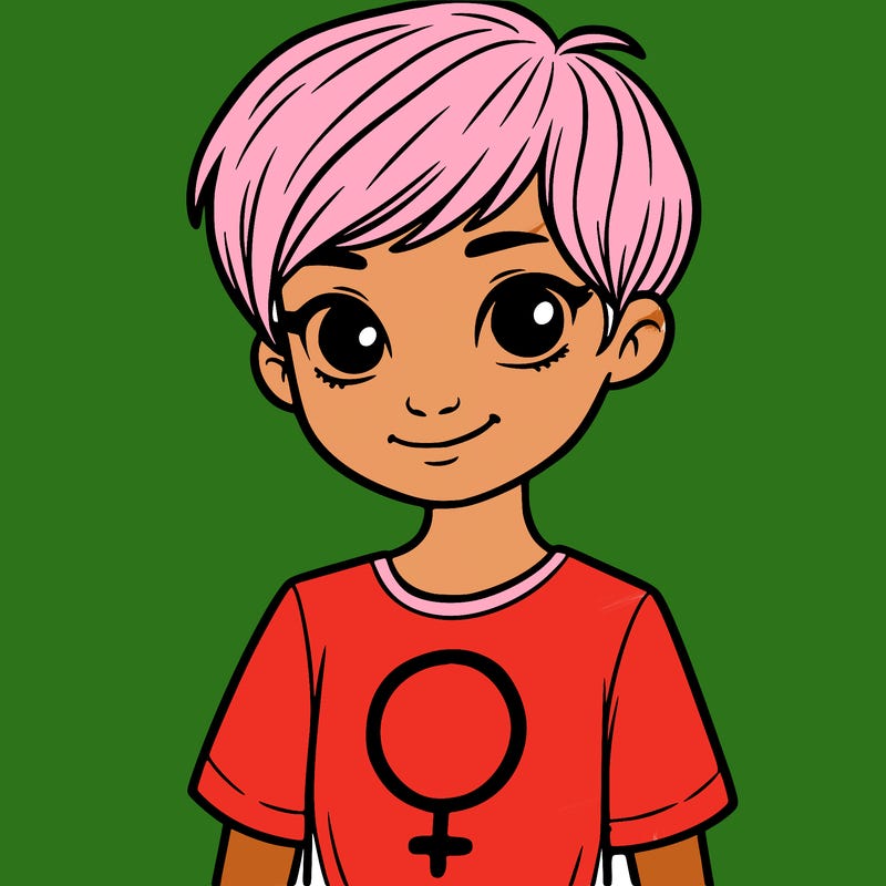 girl with pixie cut and feminist shirt