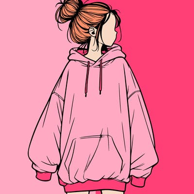 realistic girl with a oversized sweatshirt on and a bun