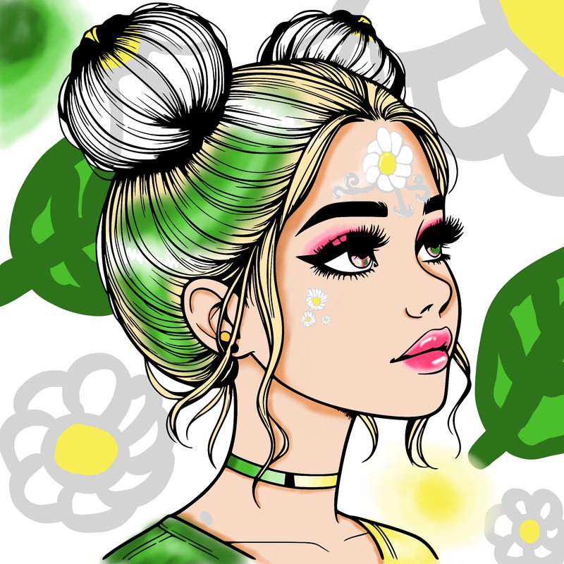 realistic girl with buns on the top of her head