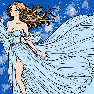 realistic woman in dress flowing the the wind