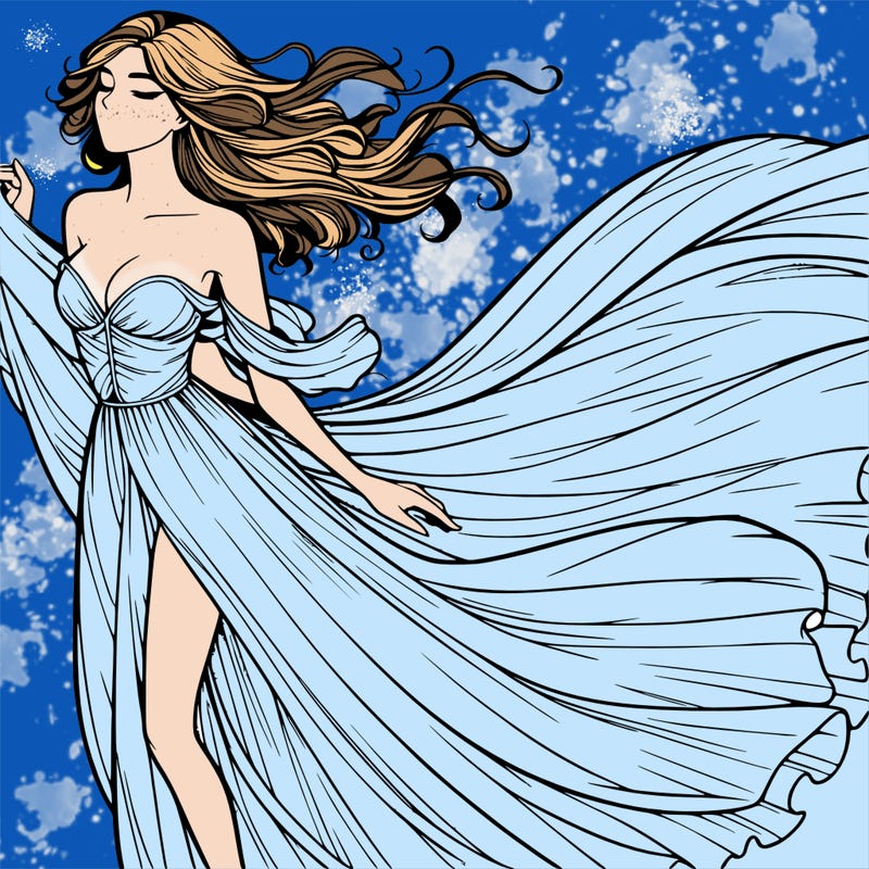 realistic woman in dress flowing the the wind