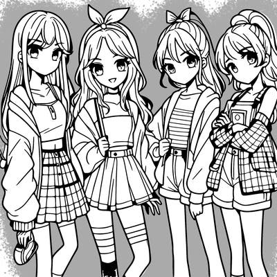 teen manga girls group of 4