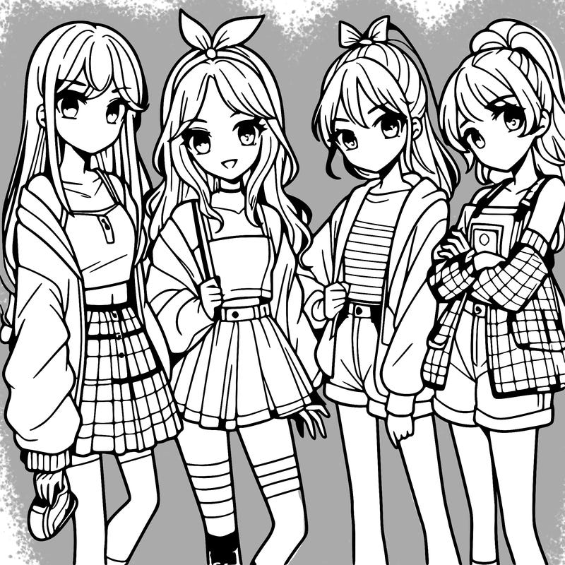 teen manga girls group of 4
