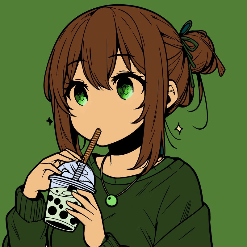 manga character drinking boba