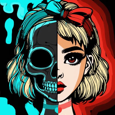 realistic girl with half skull mask