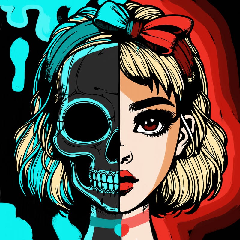 realistic girl with half skull mask