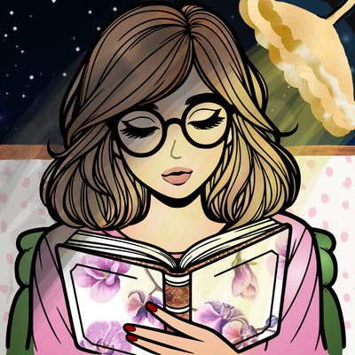 girl reading with glasses realistic