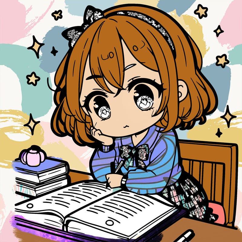 cute manga girl studying