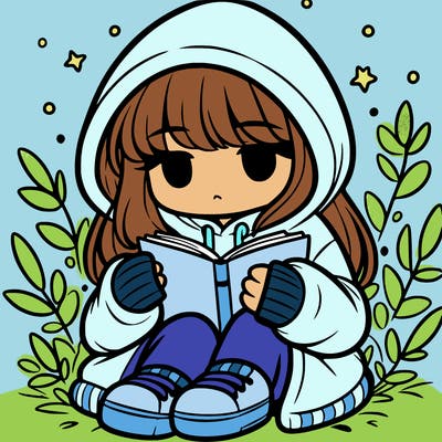 girl in oversized hoodie reading a book
