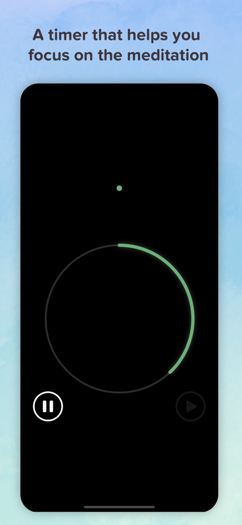 Timefully meditation app interface showing a minimalist dark mode timer with a circular progress indicator.