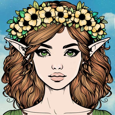 realistic female elf with flower crown