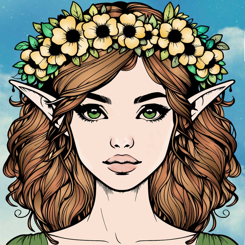 realistic female elf with flower crown