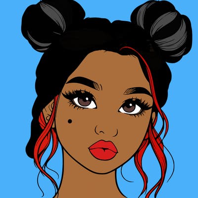 realistic girl with two buns on her hair and lips