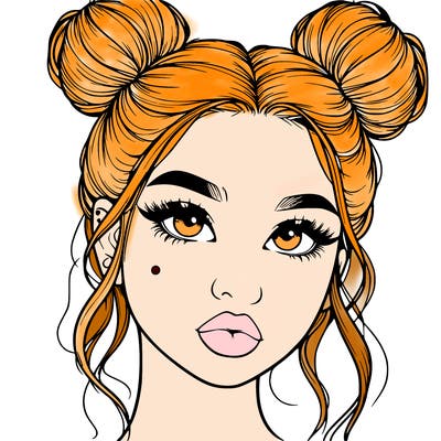 realistic girl with two buns on her hair and lips