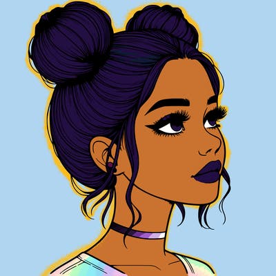 realistic girl with buns on the top of her head