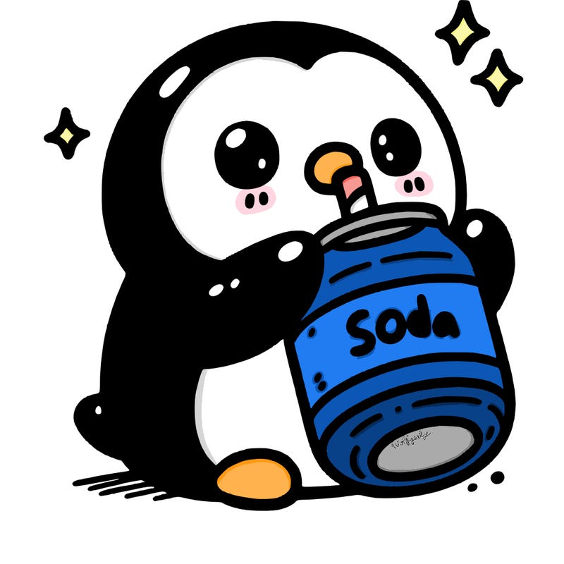 penguin drinking soda