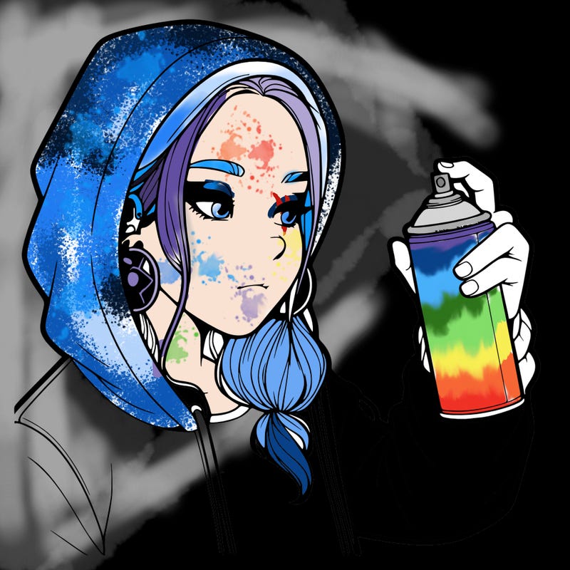 a realistic girl, spray painting