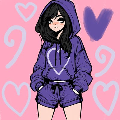 realistic girl in shorts and hoodie