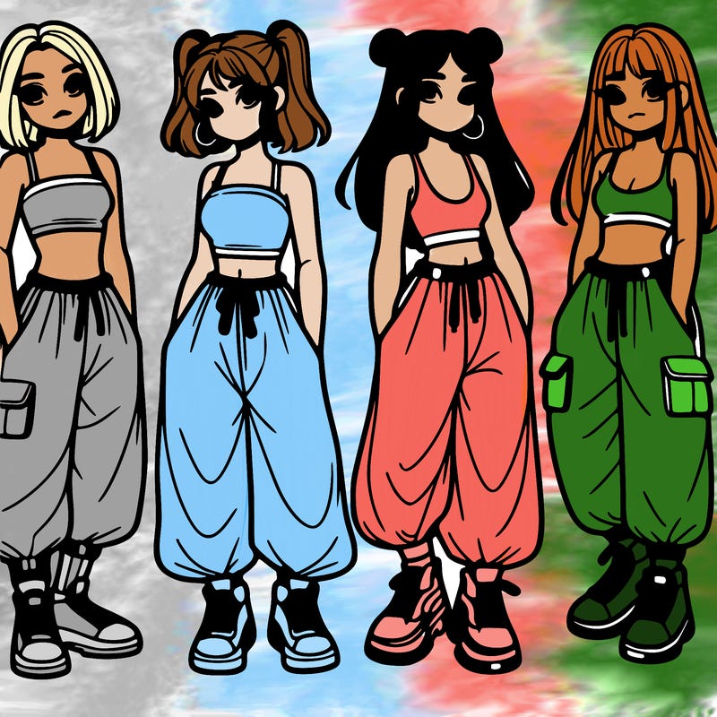 girls with crop top with baggy pants