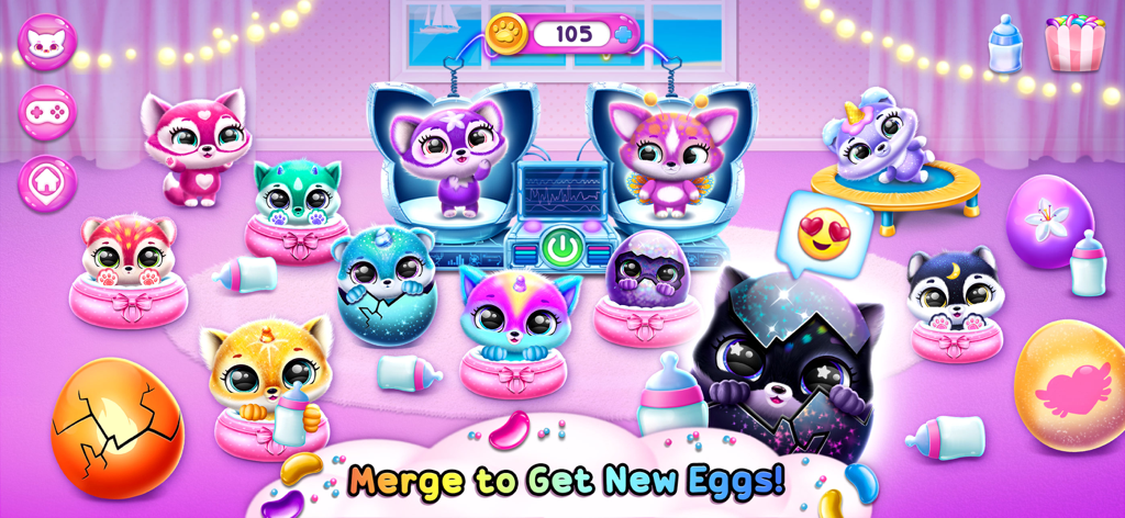 Fluvsies - A Fluff to Luv - 새로운 알을 만들기 위해 두 캐릭터를 합치는 기계가 있는 보육원에서 귀여운 털복숭이 애완동물