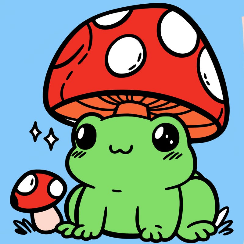 a cute frog with a mushroom hat