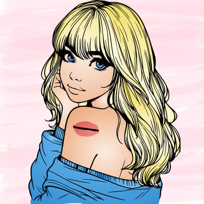 realistic girl with bangs looking over her shoulder