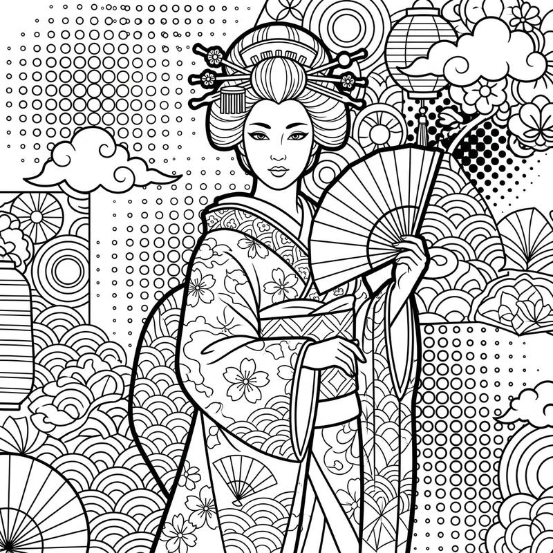 Step into a world where tradition meets modern art with our stunning Geisha & Maiko Pop Art coloring page. This unique design blends the elegance of Japanese culture with bold, dynamic comic book aesthetics, offering a truly engaging artistic experience.