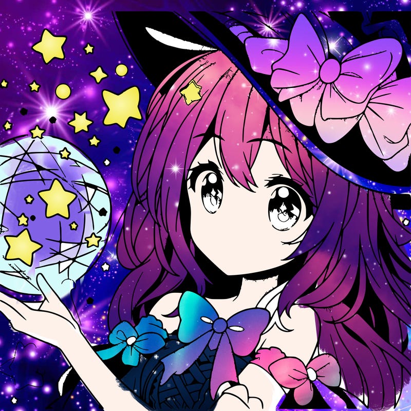 anime girl with magic and stars