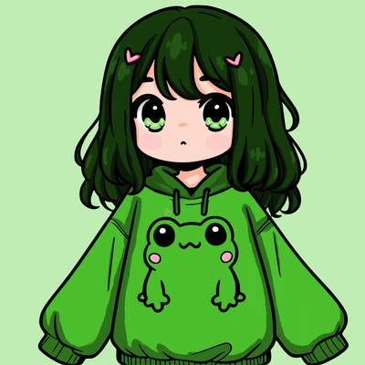 girl wearing frogging sweatshirt