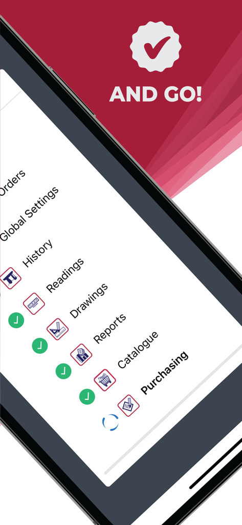 MEX Mobile - MEX Mobile App-Bildschirm, der das Hauptmenü für die Instandhaltungsverwaltung mit Arbeitsaufträgen und Berichten anzeigt