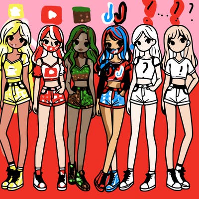 a group of girls wearing crop tops and shorts