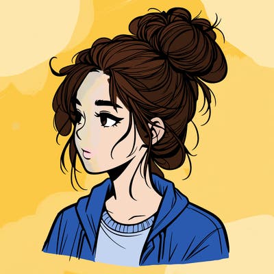 realistic teenage girl with a messy bun