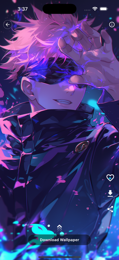 AnimeeX Wallpaper Full HD - Fondo de pantalla de neón púrpura y azul de alta definición de Gojo Satoru de Jujutsu Kaisen