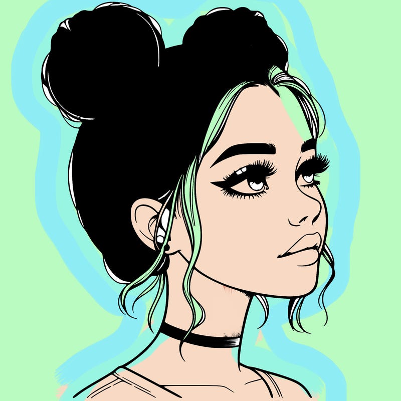 realistic girl with buns on the top of her head
