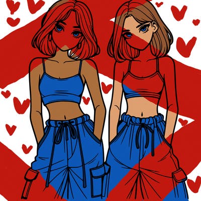 two girls with crop top with baggy pants