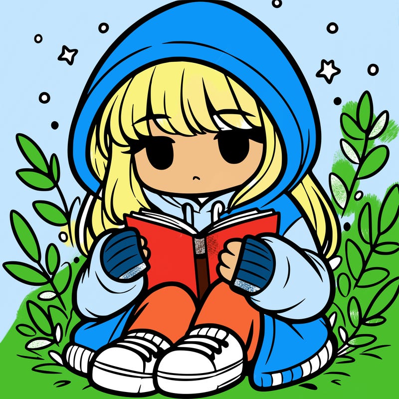 girl in oversized hoodie reading a book