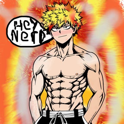 realistic bakugou with no shirt and abs
