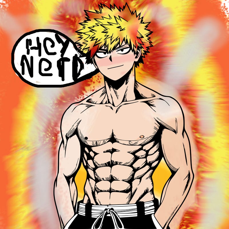 realistic bakugou with no shirt and abs