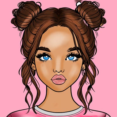 realistic girl with two buns in hair and lips