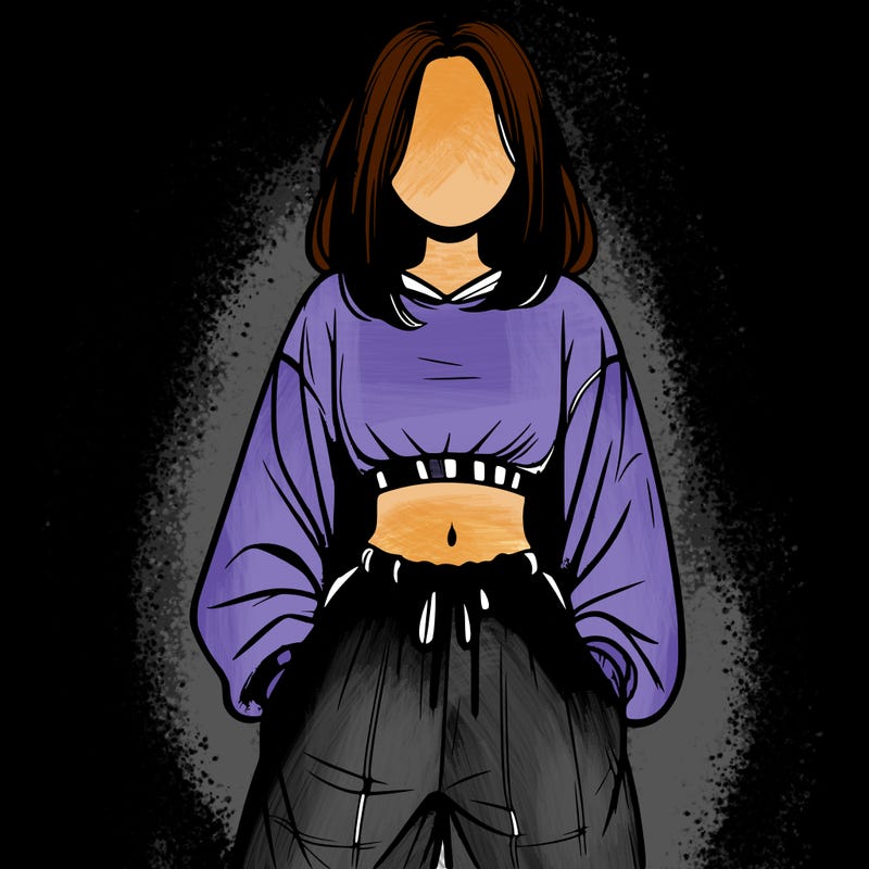 realistic girl faceless with baggy pants and a crop top