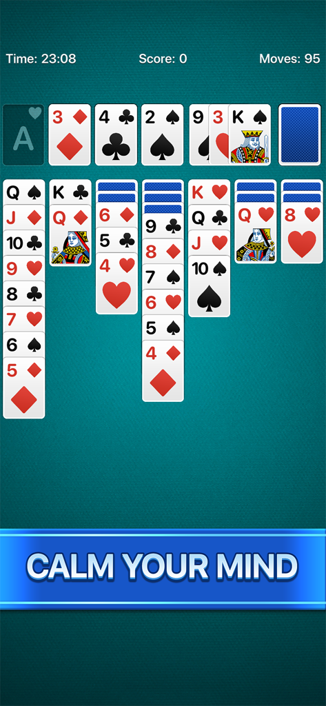 Solitaire Calm, Relax and Play - Classic Klondike solitaire gameplay with a calm your mind banner