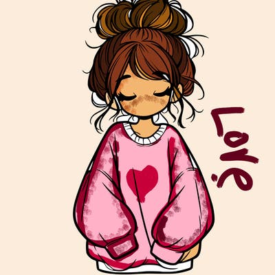 girl with baggy sweatshirt and messy bun