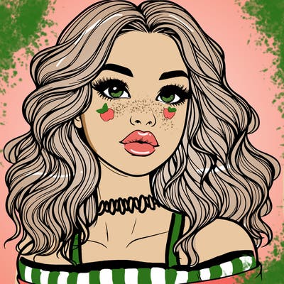 realistic girl with wavy hair and lips