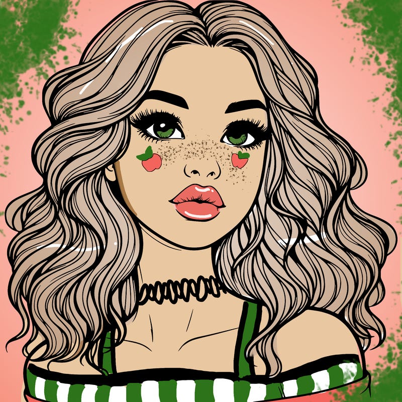 realistic girl with wavy hair and lips
