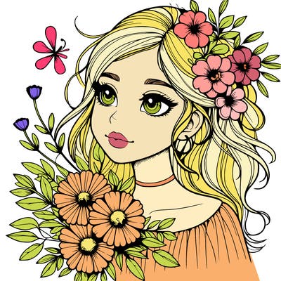 realistic girl with flowers