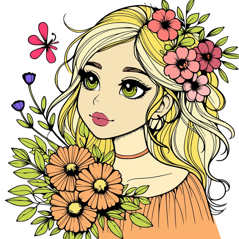 realistic girl with flowers