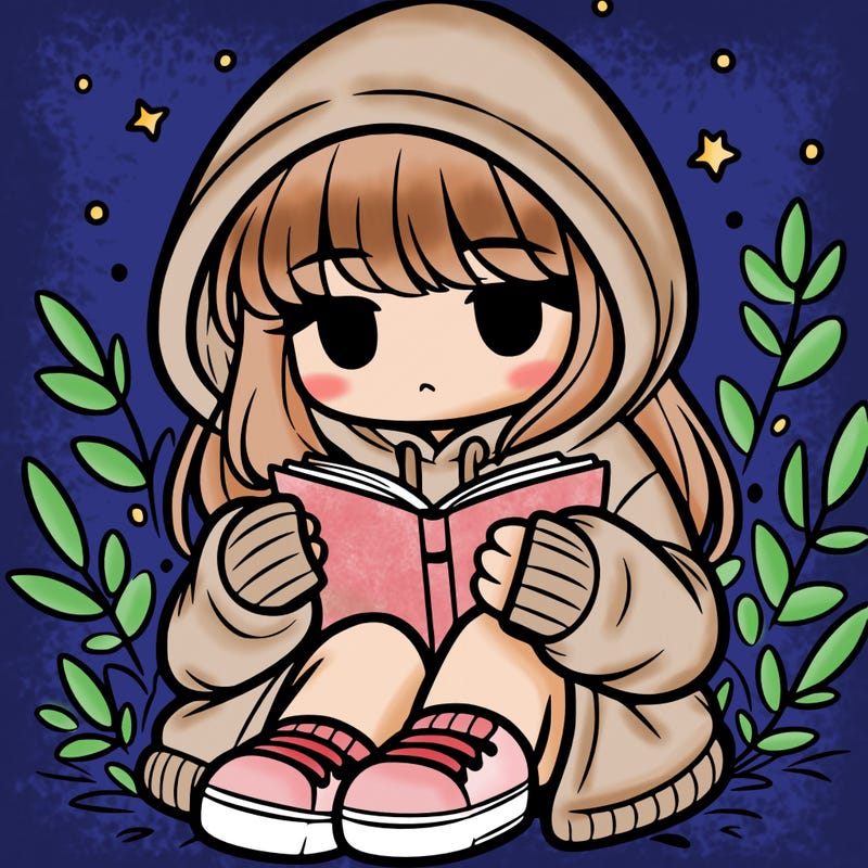girl in oversized hoodie reading a book