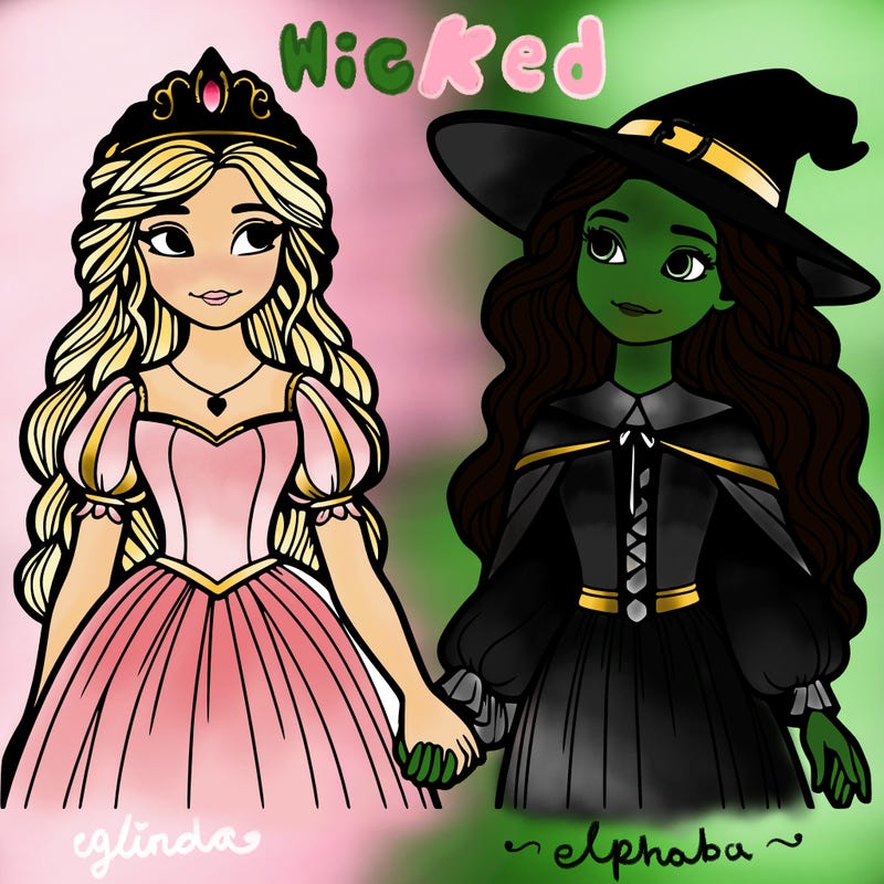 a princess and a witch holding hands realistic